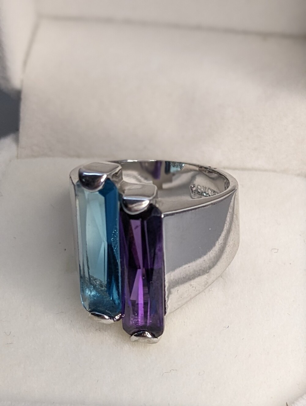 Vintage German 18k Gold Plated GERSC Ring Blue Purple Stone Size 8 1990s EUC
